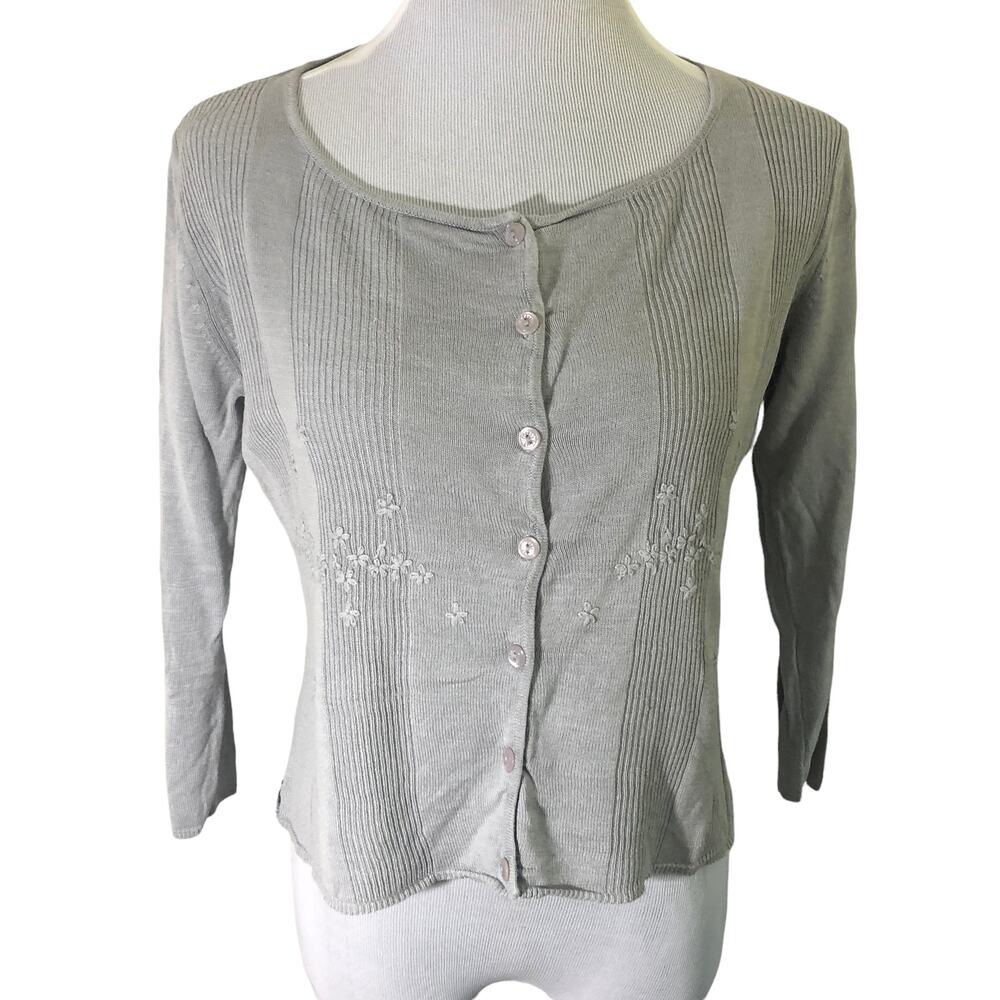 Norton McNaughton Women's Vintage Flower Embellished Dainty Cardigan SIZE Small